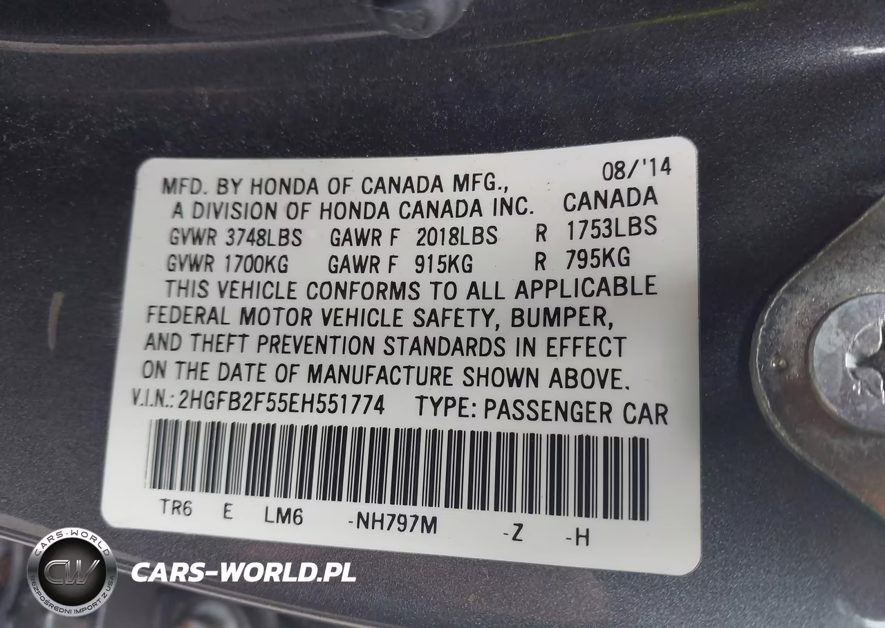 2014 Honda Civic Lx VIN:2HGFB2F55EH551774 - 9