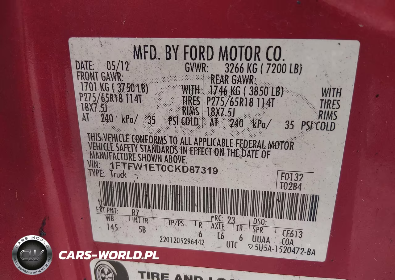 2012 Ford F-150 Fx4 VIN:1FTFW1ET0CKD87319 - 9