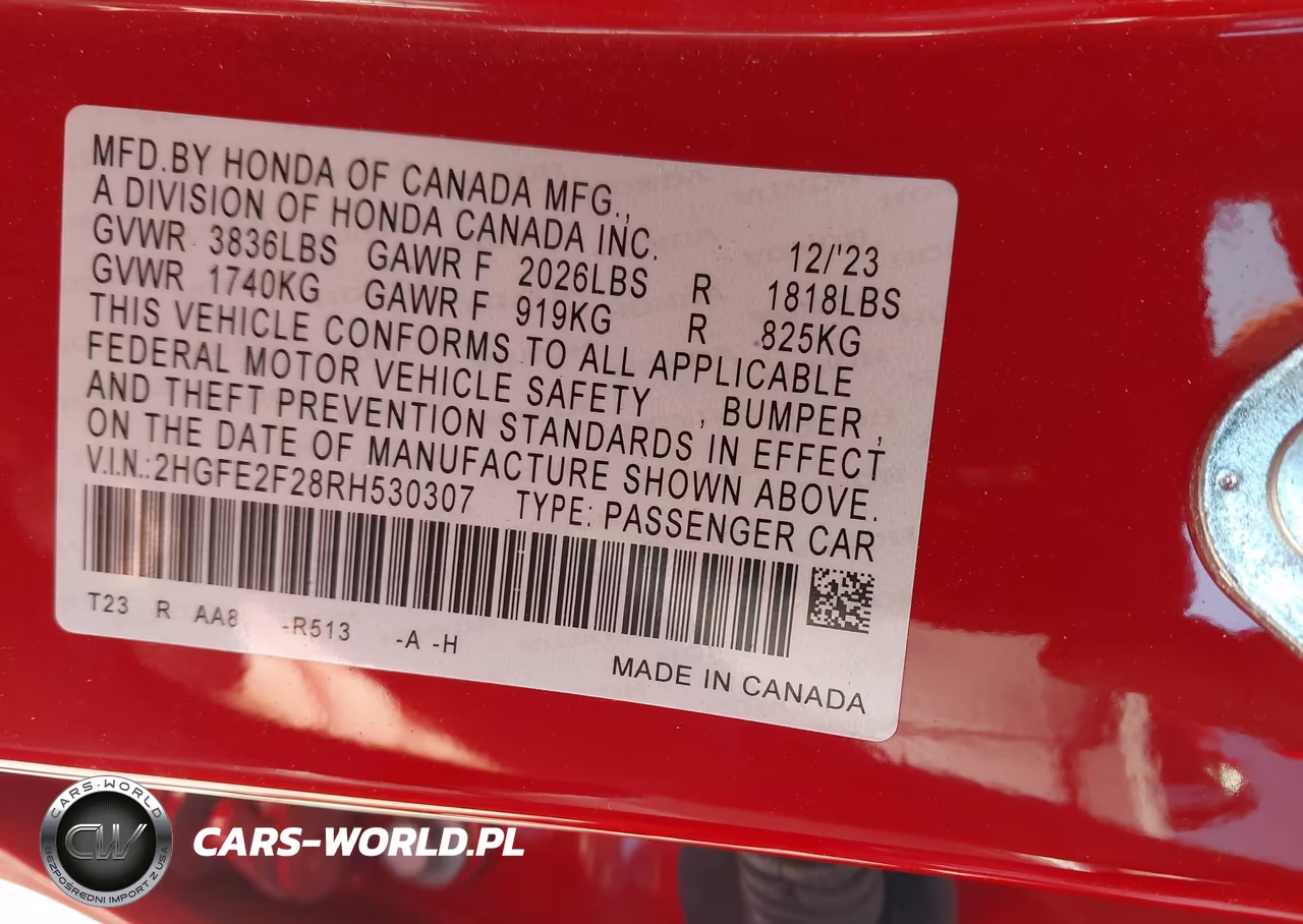 2024 Honda Civic Lx VIN:2HGFE2F28RH530307 - 9