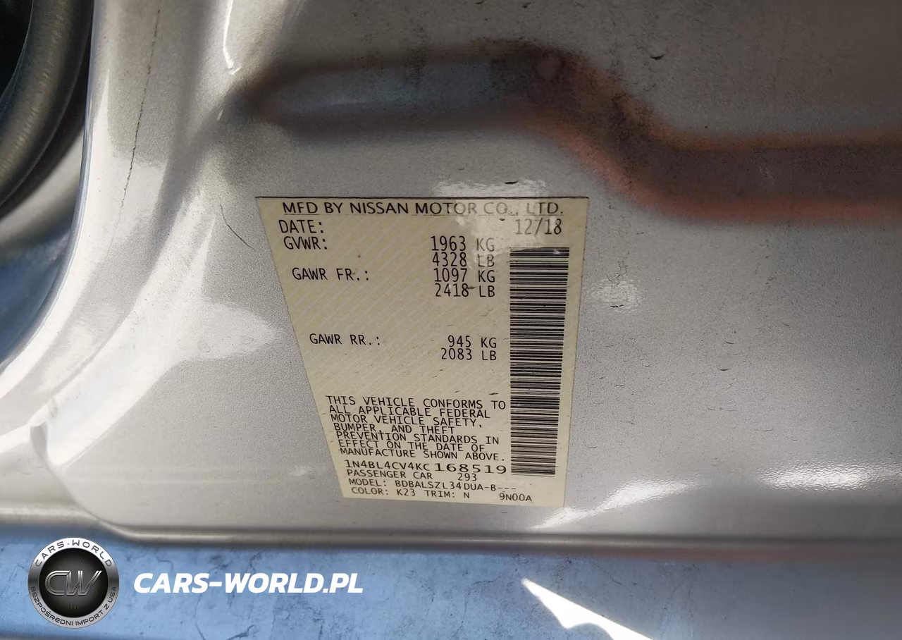 2019 Nissan Altima 2.5 Sr VIN:1N4BL4CV4KC168519 - 9