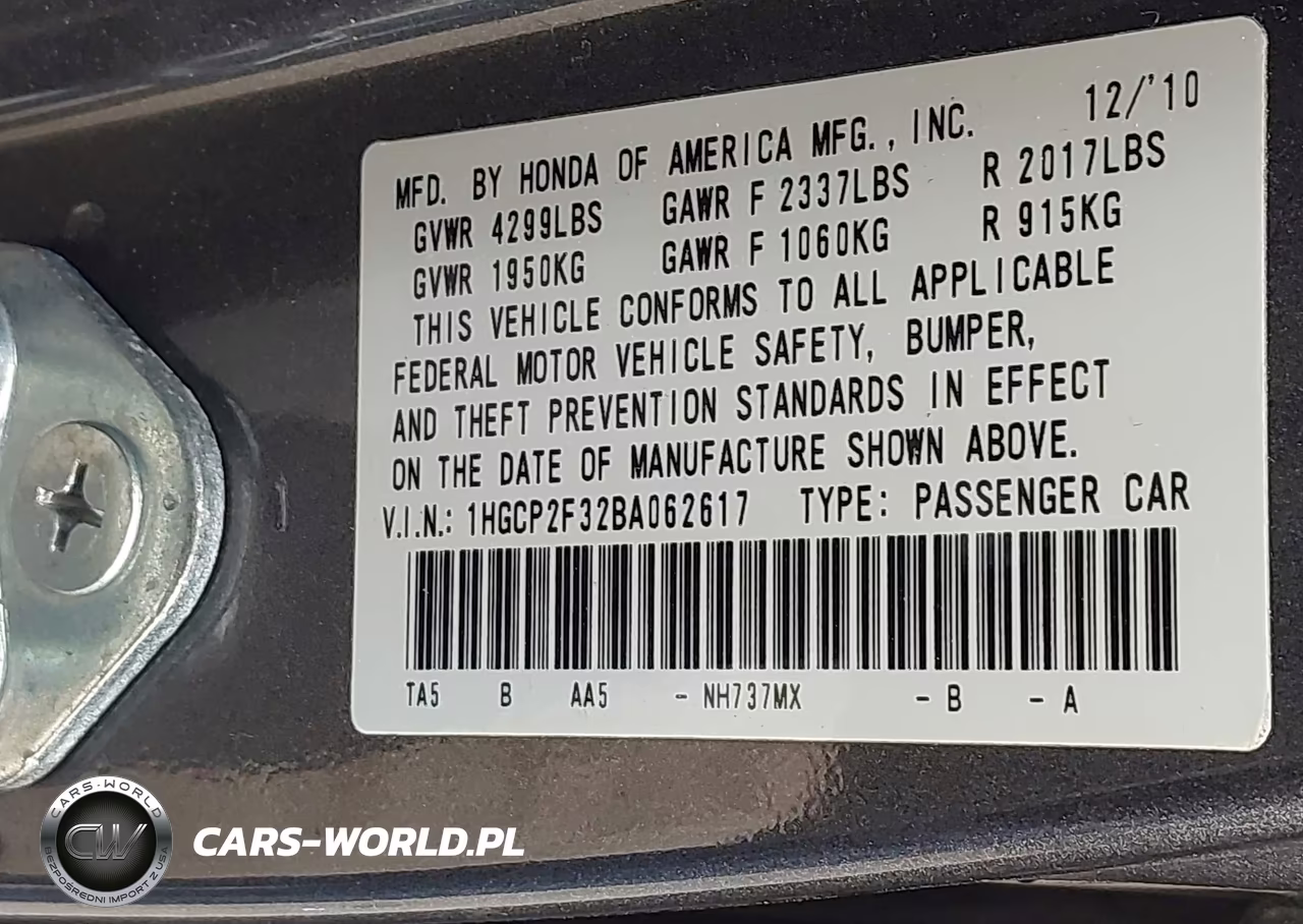 2011 Honda Accord 2.4 Lx VIN:1HGCP2F32BA062617 - 9