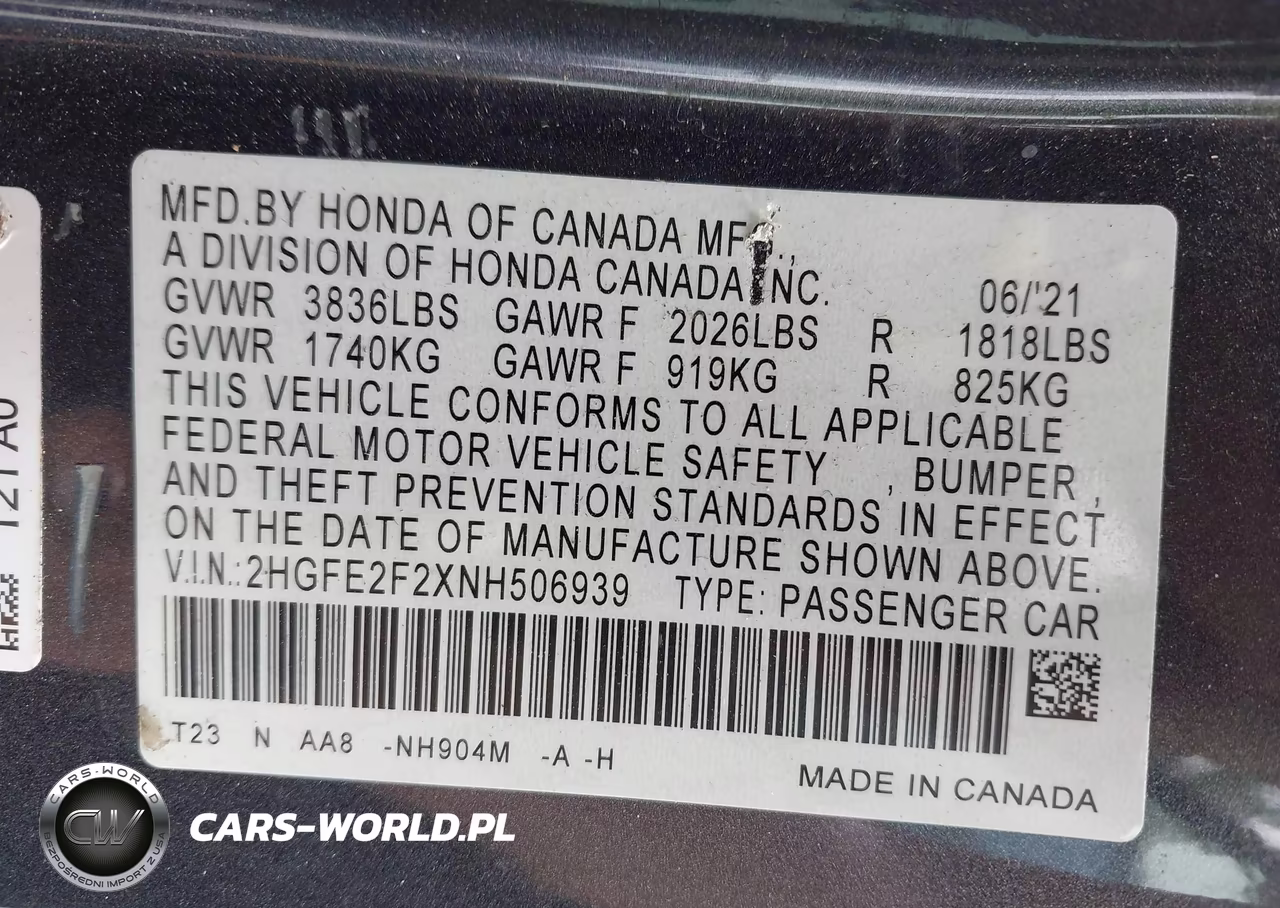 2022 Honda Civic Lx VIN:2HGFE2F2XNH506939 - 9