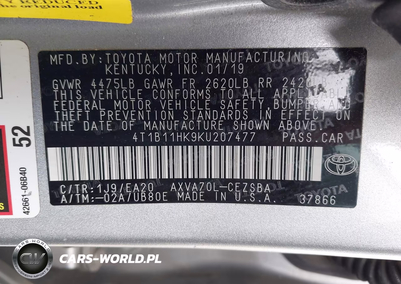 2019 Toyota Camry Se VIN:4T1B11HK9KU207477 - 9
