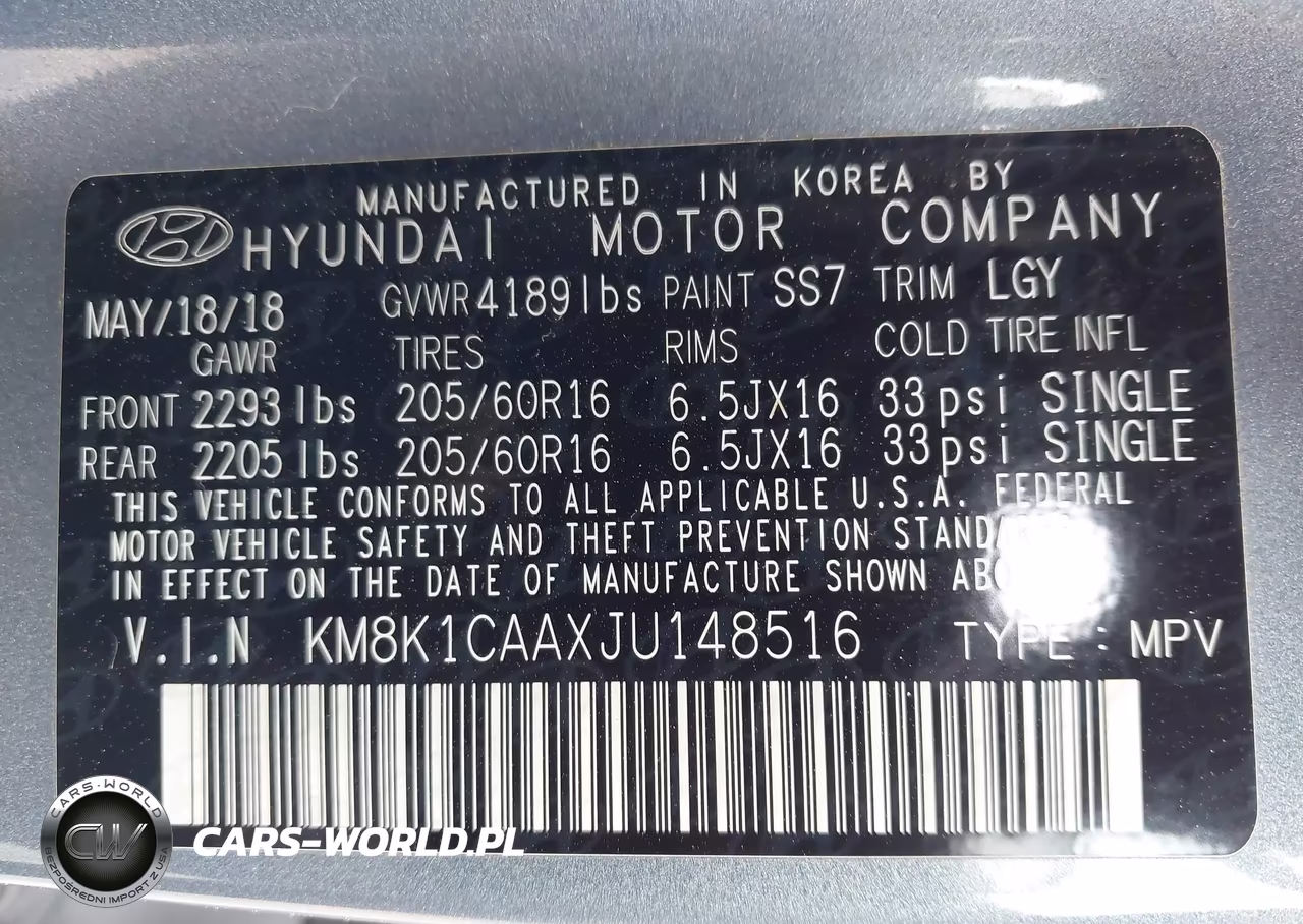 2018 Hyundai Kona Se VIN:KM8K1CAAXJU148516 - 9