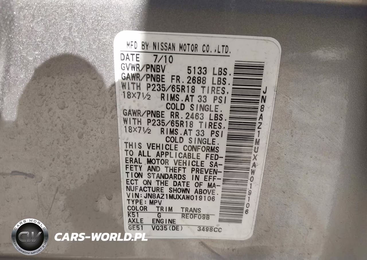 2010 Nissan Murano S VIN:JN8AZ1MUXAW019106 - 9