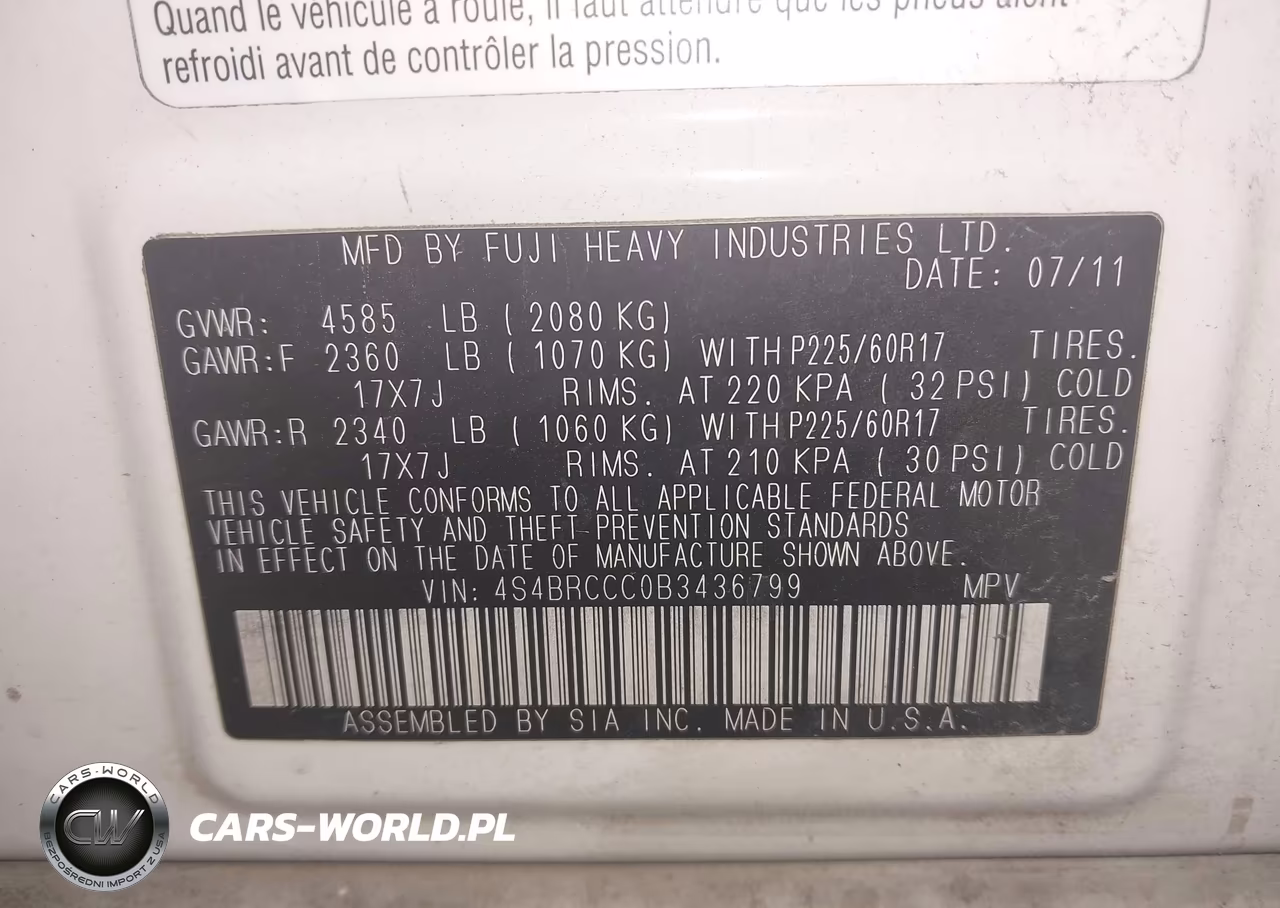 2011 Subaru Outback 2.5I Premium VIN:4S4BRCCC0B3436799 - 9