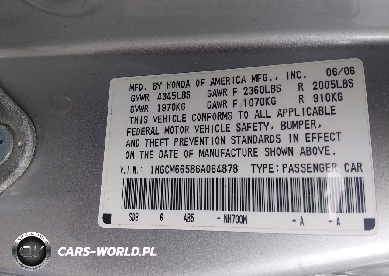 2006 Honda Accord 3.0 Ex VIN:1HGCM66586A064878 - 9