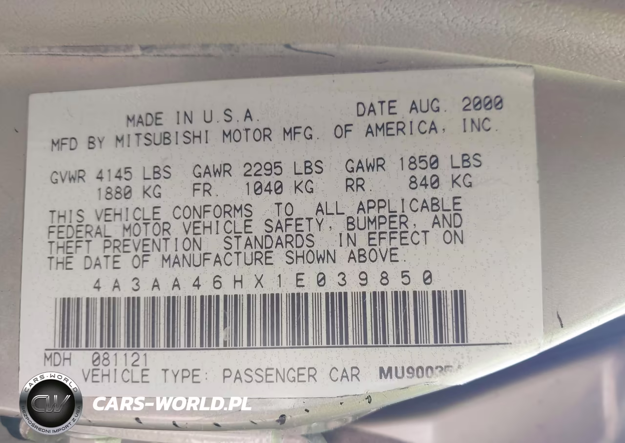2001 Mitsubishi Galant Es V6-Gtz VIN:4A3AA46HX1E039850 - 9
