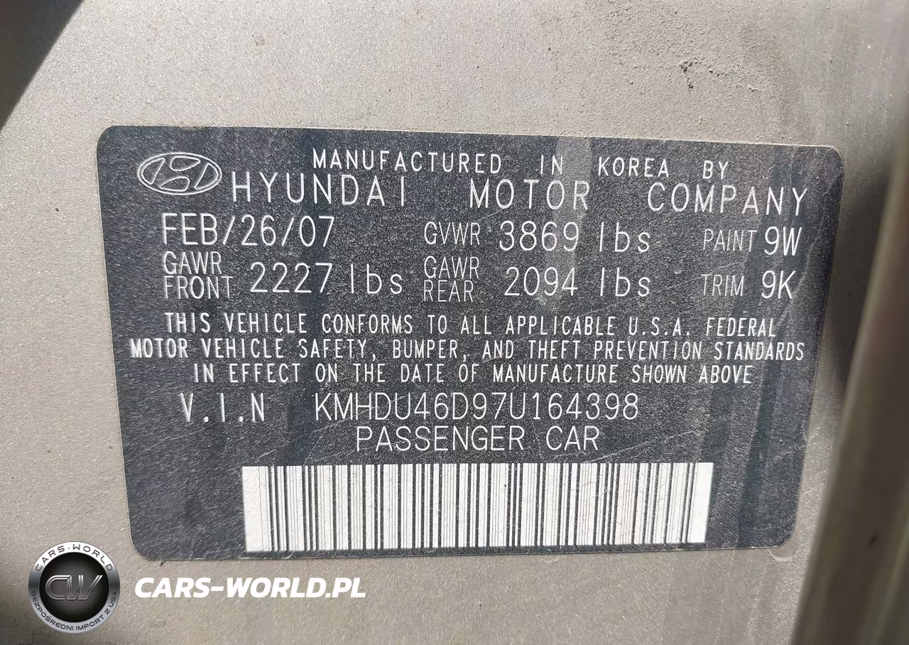 2007 Hyundai Elantra Gls-Se-Limited VIN:KMHDU46D97U164398 - 9
