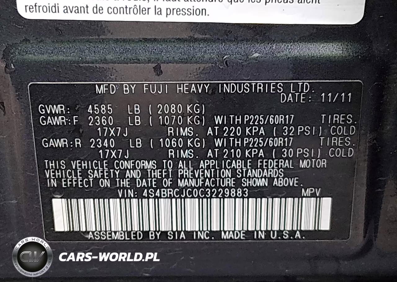 2012 Subaru Outback 2.5I Limited VIN:4S4BRCJC0C3229883 - 9