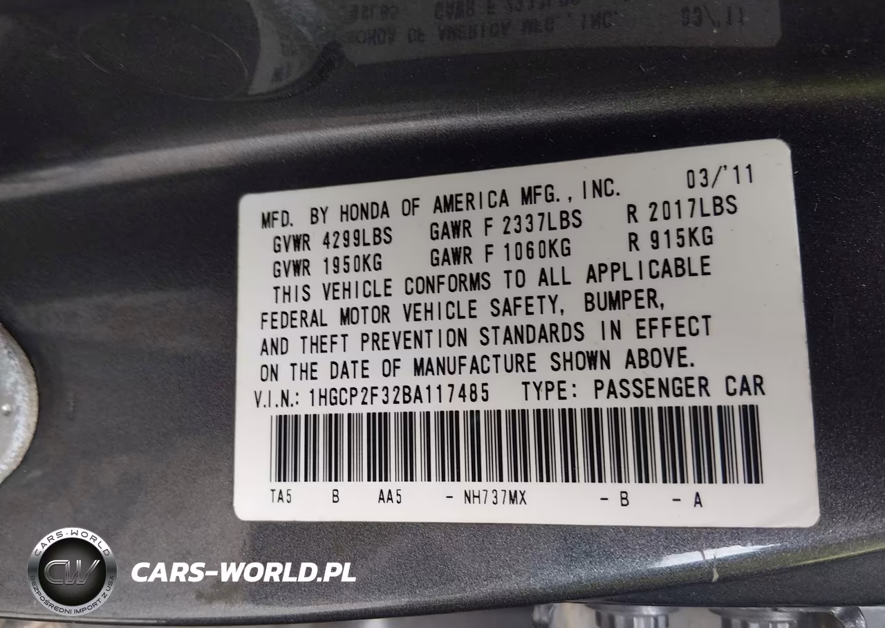 2011 Honda Accord 2.4 Lx VIN:1HGCP2F32BA117485 - 9