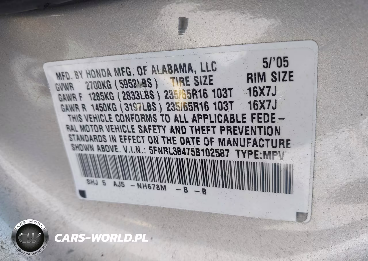 2005 Honda Odyssey Ex VIN:5FNRL38475B102587 - 9