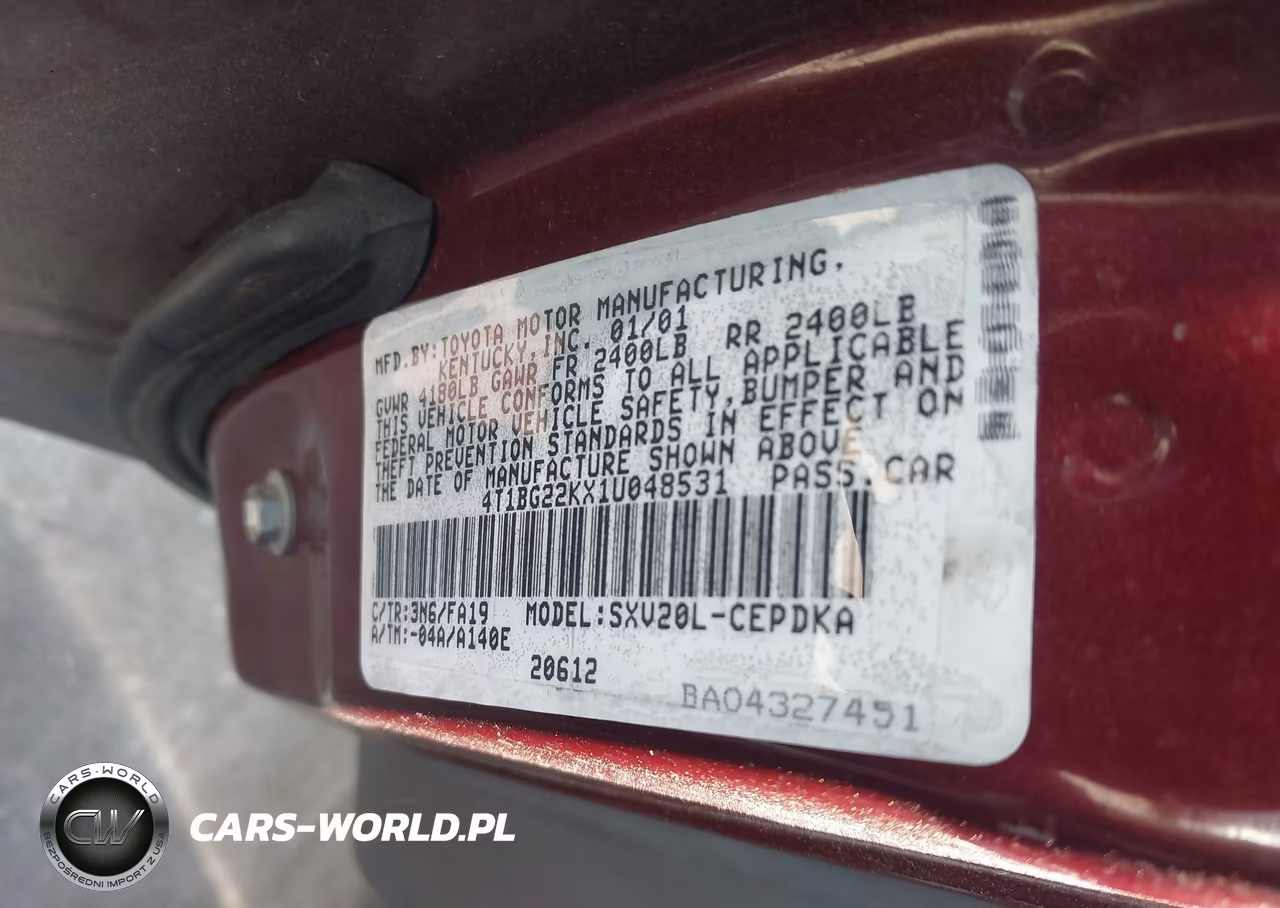 2001 Toyota Camry Ce VIN:4T1BG22KX1U048531 - 9