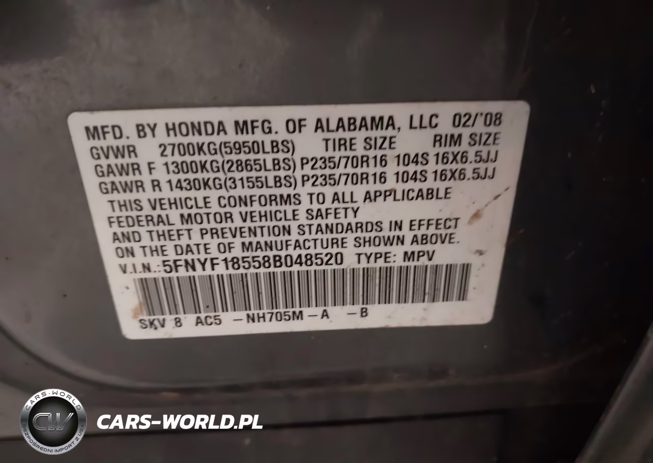 2008 Honda Pilot Ex-L VIN:5FNYF18558B048520 - 9