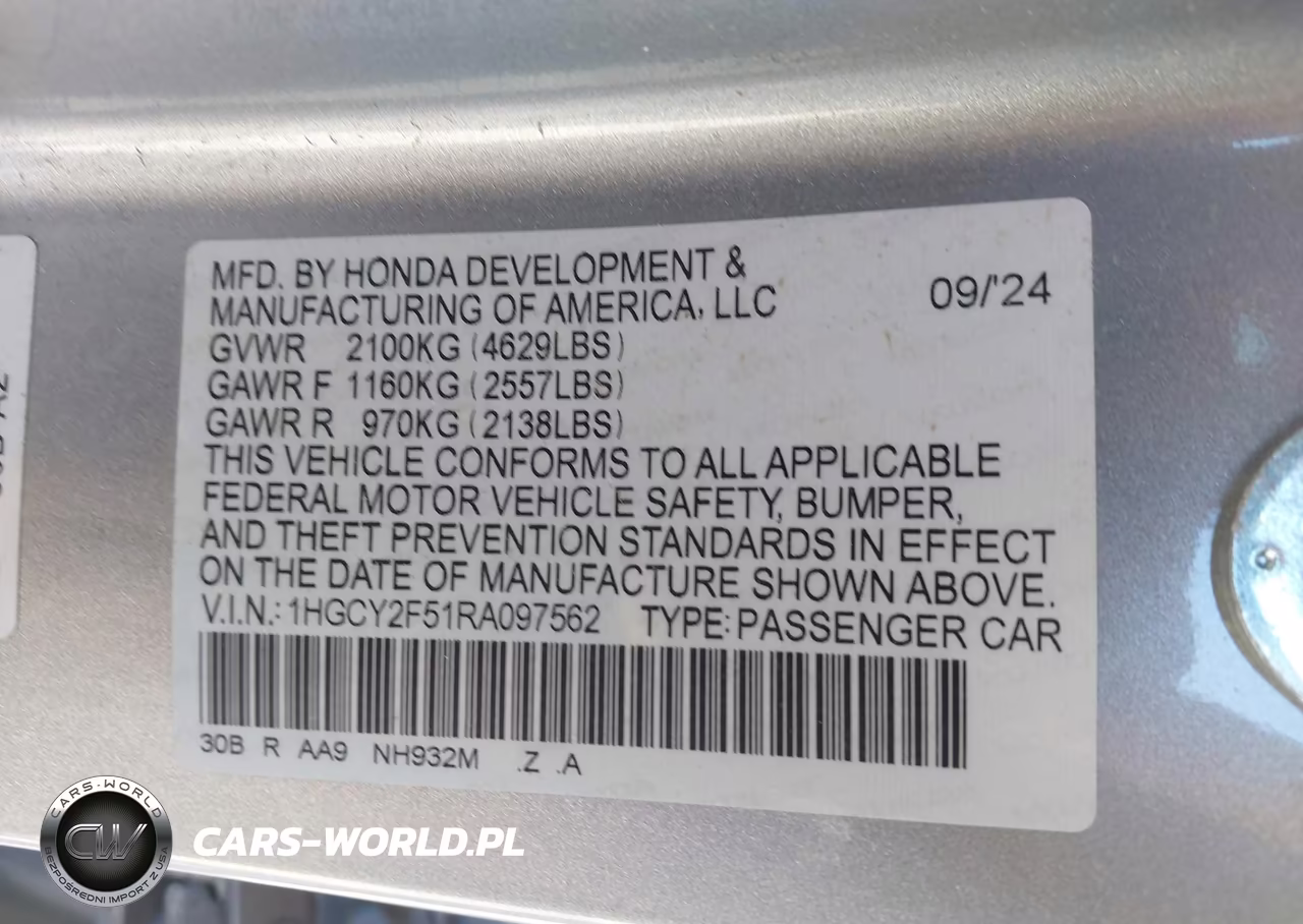 2024 Honda Accord Hybrid Sport VIN:1HGCY2F51RA097562 - 9