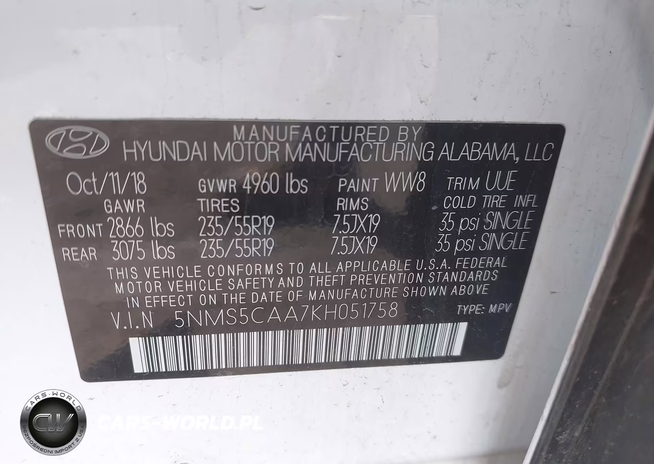2019 Hyundai Santa Fe Ultimate 2.0T VIN:5NMS5CAA7KH051758 - 9
