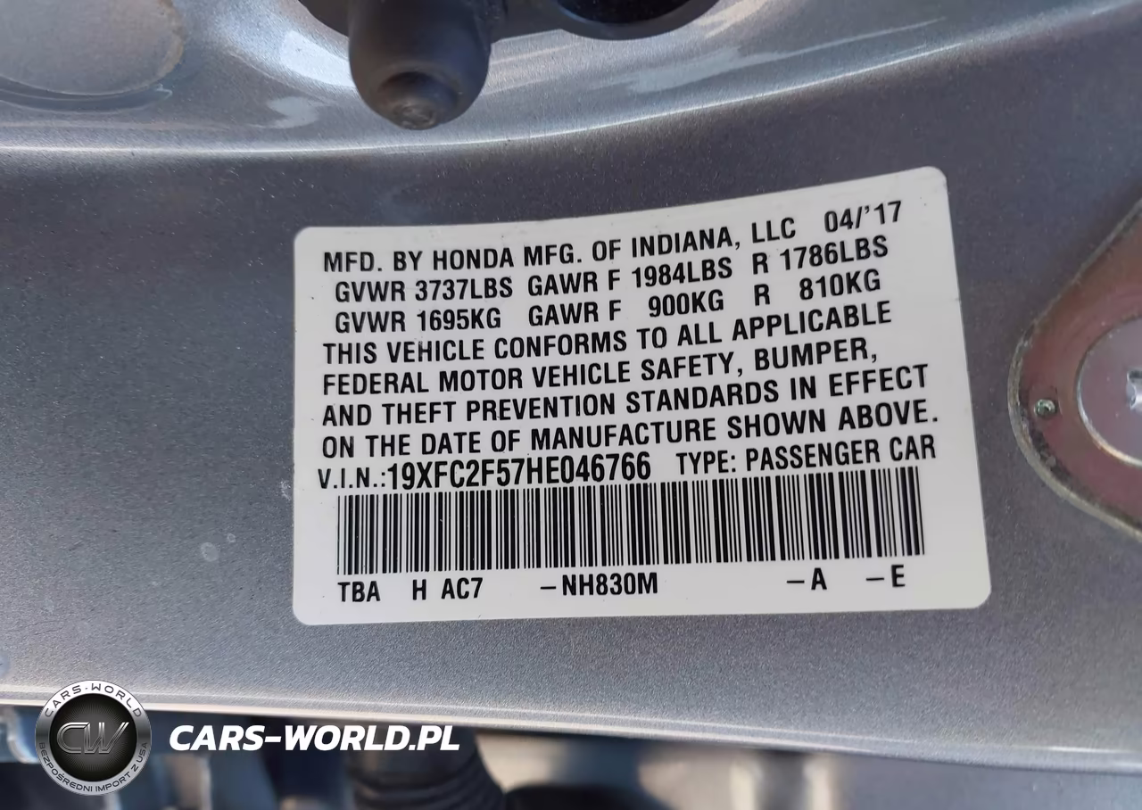 2017 Honda Civic Lx VIN:19XFC2F57HE046766 - 9