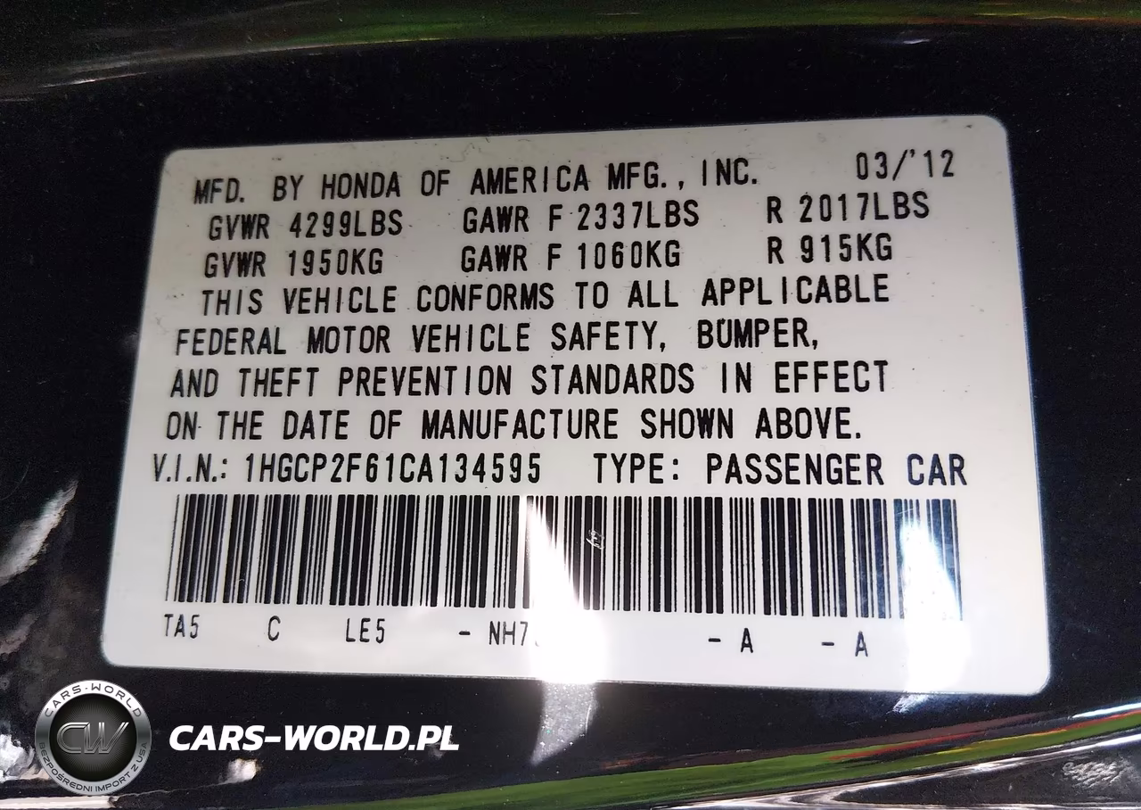 2012 Honda Accord 2.4 Se VIN:1HGCP2F61CA134595 - 9