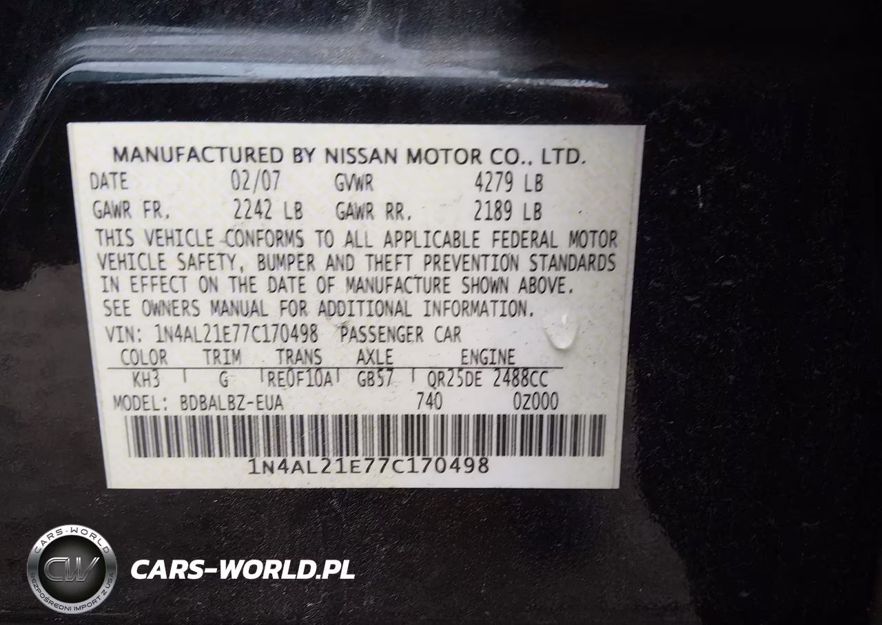 2007 Nissan Altima 2.5 S VIN:1N4AL21E77C170498 - 9