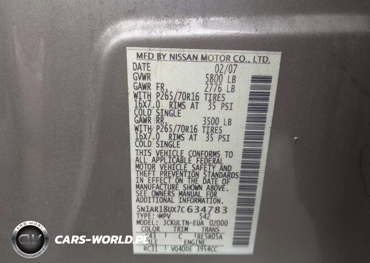 2007 Nissan Pathfinder Se VIN:5N1AR18UX7C634783 - 9