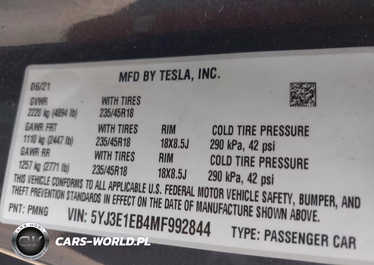 2021 Tesla Model 3 Long Range Dual Motor All-Wheel Drive VIN:5YJ3E1EB4MF992844 - 9