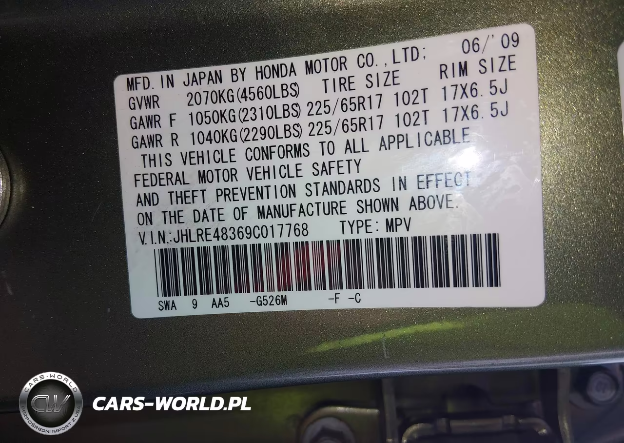 2009 Honda Cr-V Lx VIN:JHLRE48369C017768 - 9