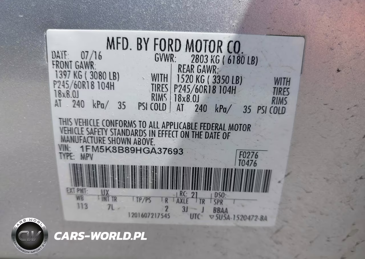 2017 Ford Explorer VIN:1FM5K8B89HGA37693 - 9