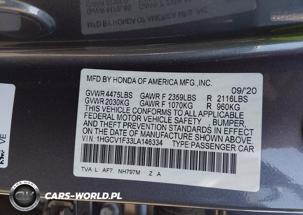 2020 Honda Accord Sport VIN:1HGCV1F33LA146334 - 9