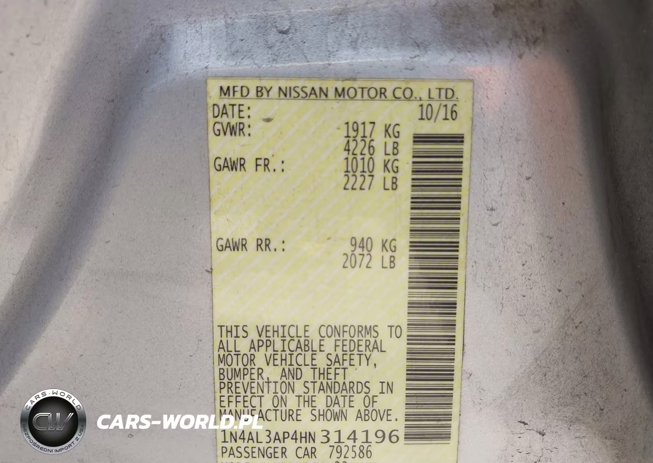 2017 Nissan Altima 2.5-2.5 S-2.5 Sl-2.5 Sr-2.5 Sv VIN:1N4AL3AP4HN314196 - 9