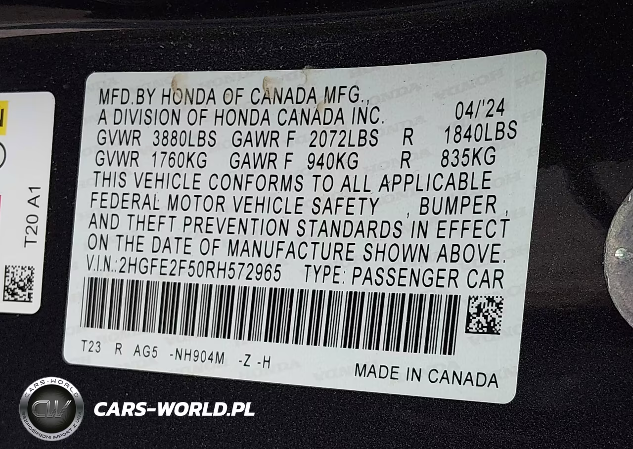 2024 Honda Civic Sport VIN:2HGFE2F50RH572965 - 9