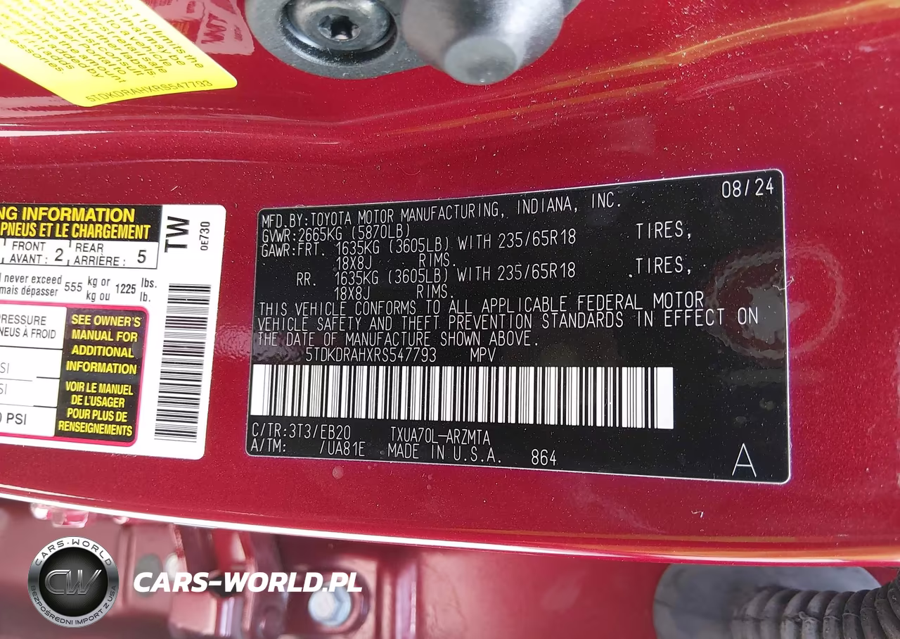 2024 Toyota Highlander Xle VIN:5TDKDRAHXRS547793 - 9