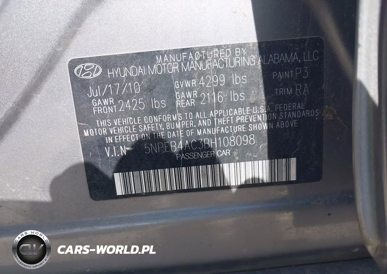 2011 Hyundai Sonata Gls VIN:5NPEB4AC3BH108098 - 9
