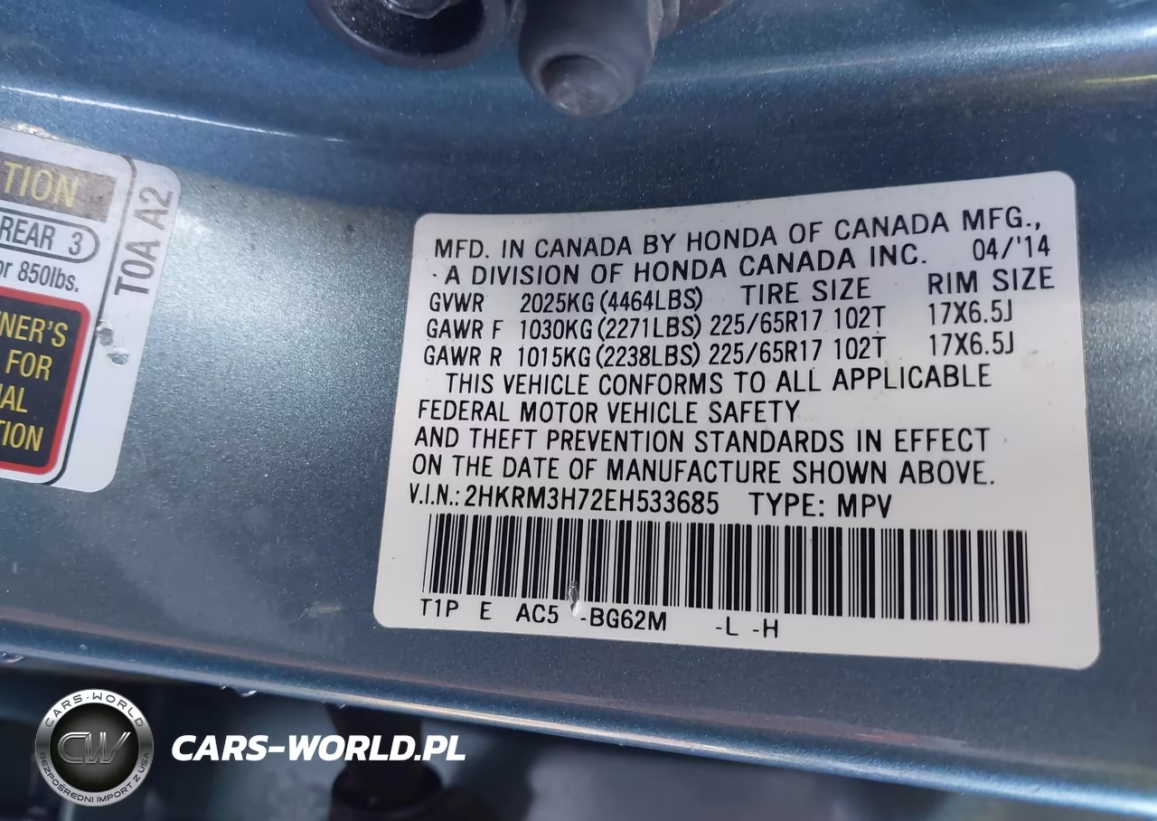 2014 Honda Cr-V Ex-L VIN:2HKRM3H72EH533685 - 9