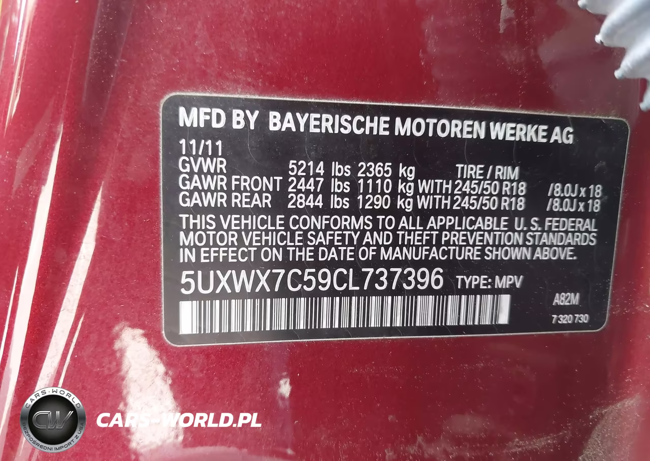 2012 BMW X3 xDrive35I VIN:5UXWX7C59CL737396 - 9
