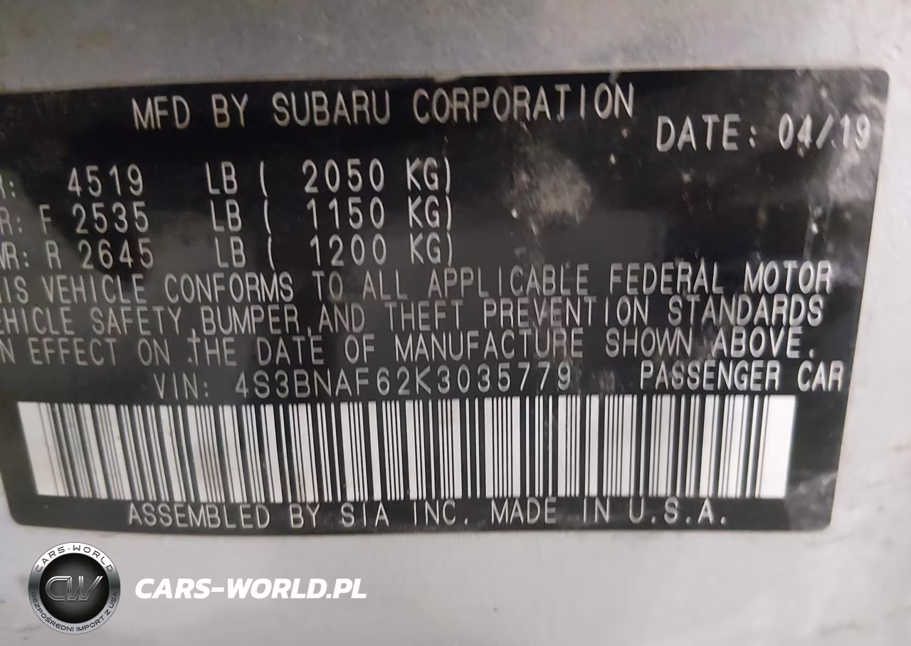 2019 Subaru Legacy 2.5I Premium VIN:4S3BNAF62K3035779 - 9