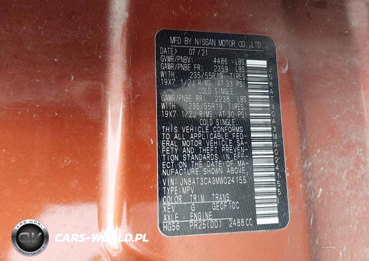 2021 Nissan Rogue Sl Fwd VIN:JN8AT3CA3MW024155 - 9