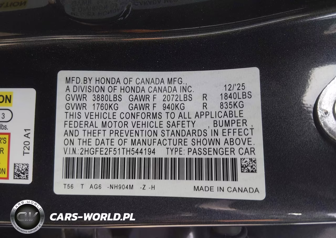 2026 Honda Civic Sport VIN:2HGFE2F51TH544194 - 9