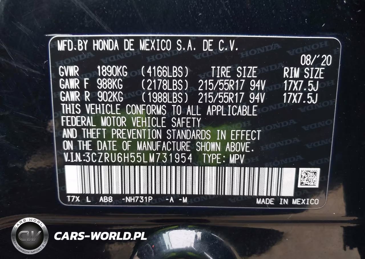 2020 Honda Hr-V Awd Ex VIN:3CZRU6H55LM731954 - 9