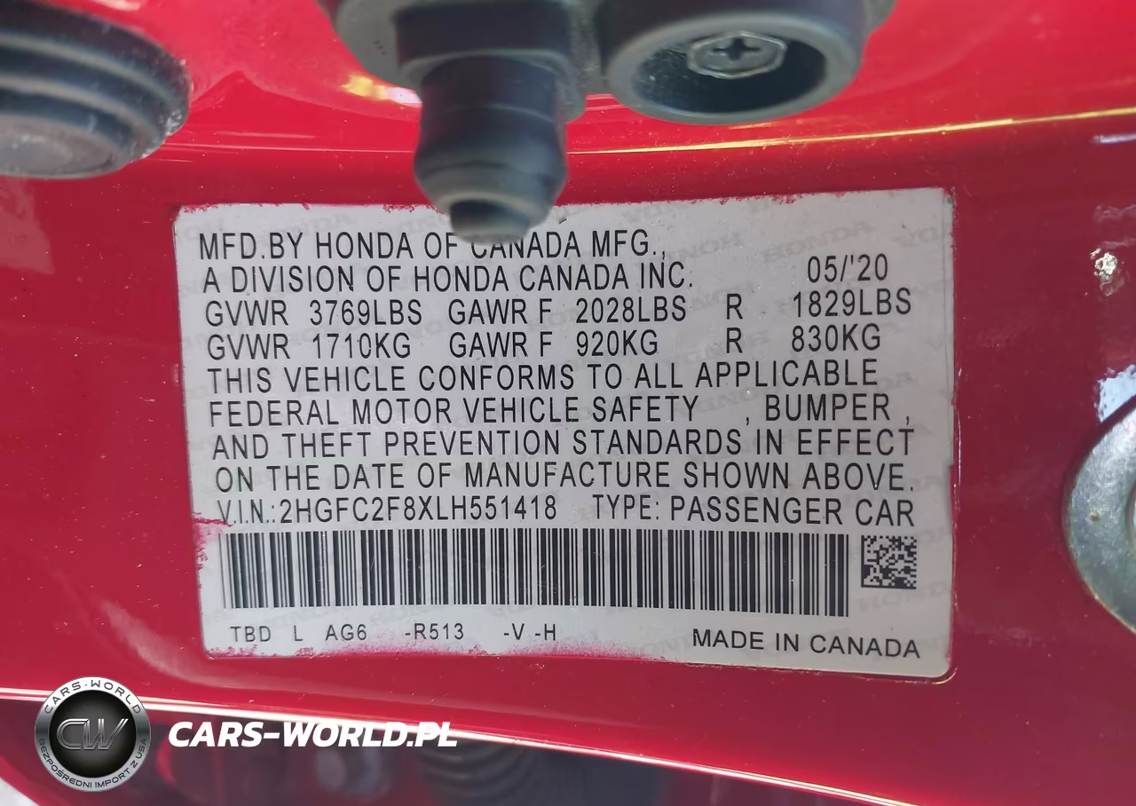 2020 Honda Civic Sport VIN:2HGFC2F8XLH551418 - 9