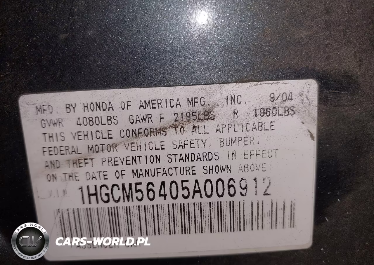 2005 Honda Accord 2.4 Lx VIN:1HGCM56405A006912 - 9