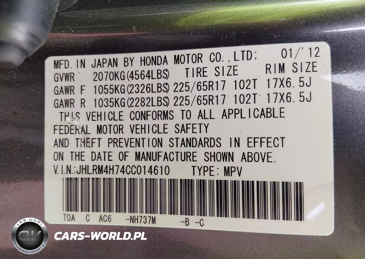 2012 Honda Cr-V Ex-L VIN:JHLRM4H74CC014610 - 9