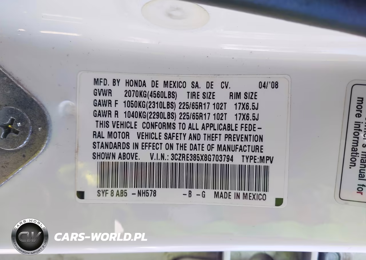 2008 Honda Cr-V Ex VIN:3CZRE385X8G703794 - 9