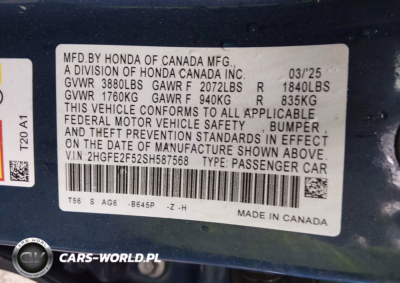 2025 Honda Civic Sport VIN:2HGFE2F52SH587568 - 9