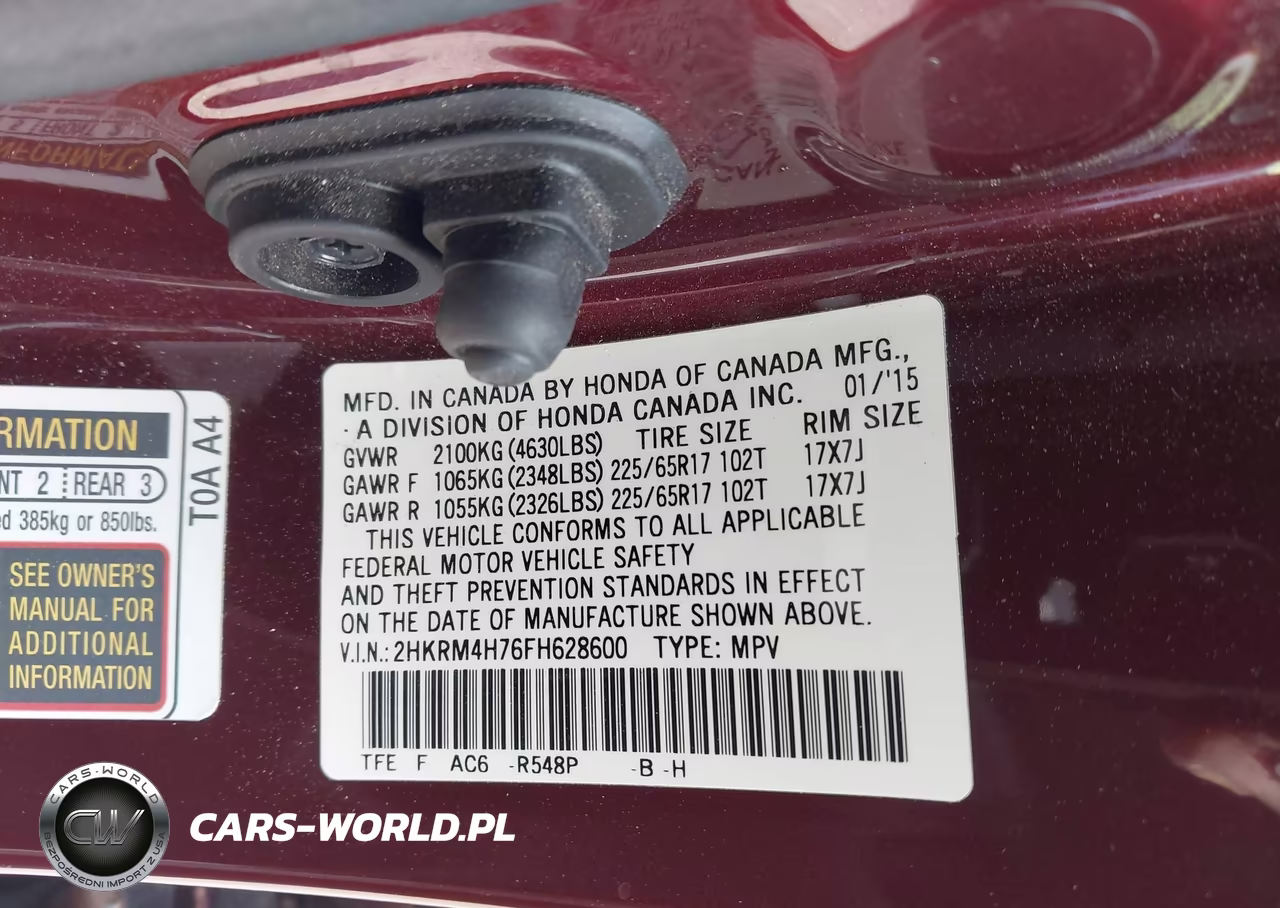 2015 Honda Cr-V Ex-L VIN:2HKRM4H76FH628600 - 9