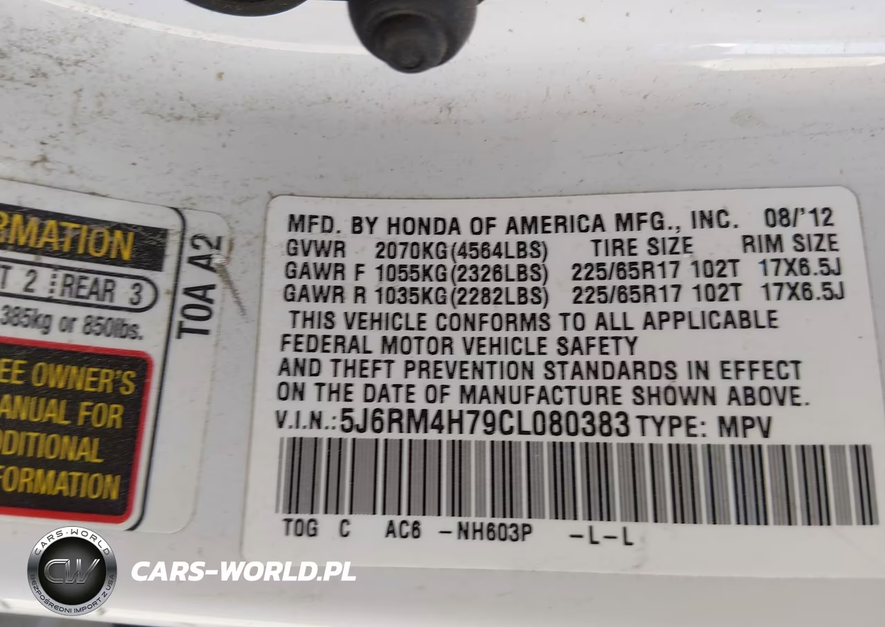 2012 Honda Cr-V Ex-L VIN:5J6RM4H79CL080383 - 9