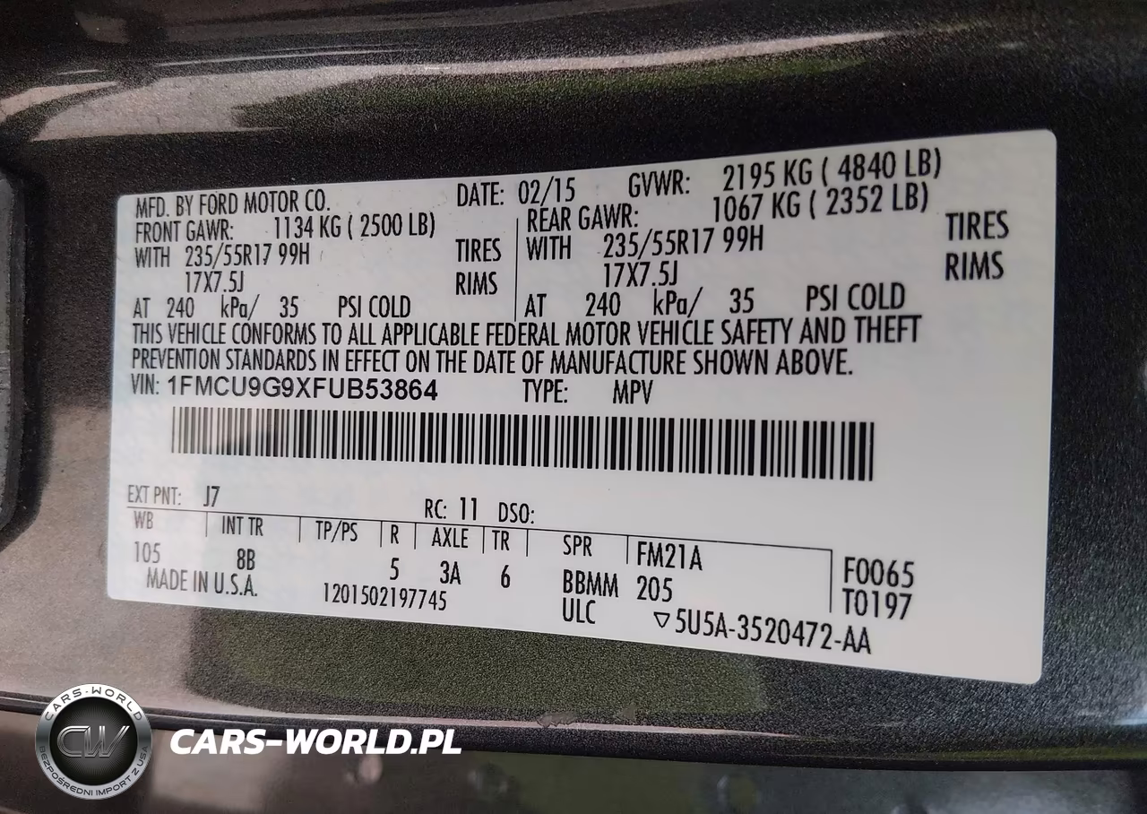 2015 Ford Escape Se VIN:1FMCU9G9XFUB53864 - 8