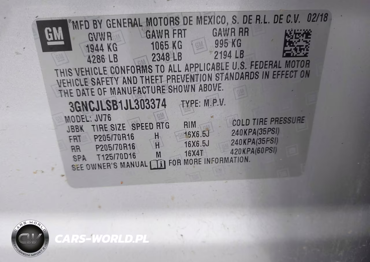 2018 Chevrolet Trax Lt VIN:3GNCJLSB1JL303374 - 9