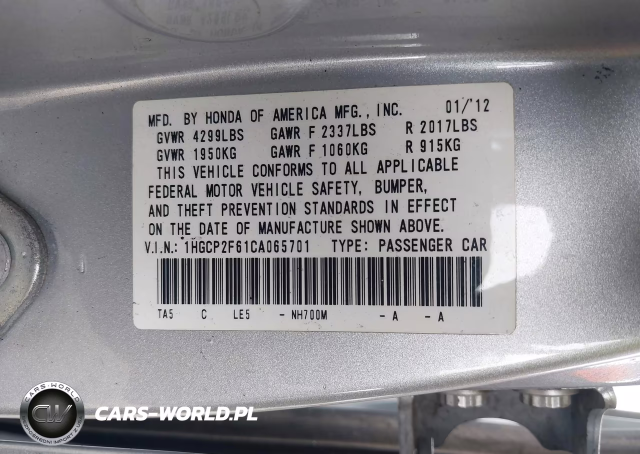 2012 Honda Accord 2.4 Se VIN:1HGCP2F61CA065701 - 9