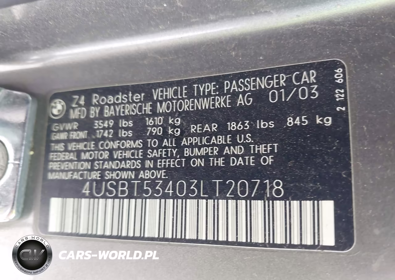 2003 BMW Z4 3.0I VIN:4USBT53403LT20718 - 9