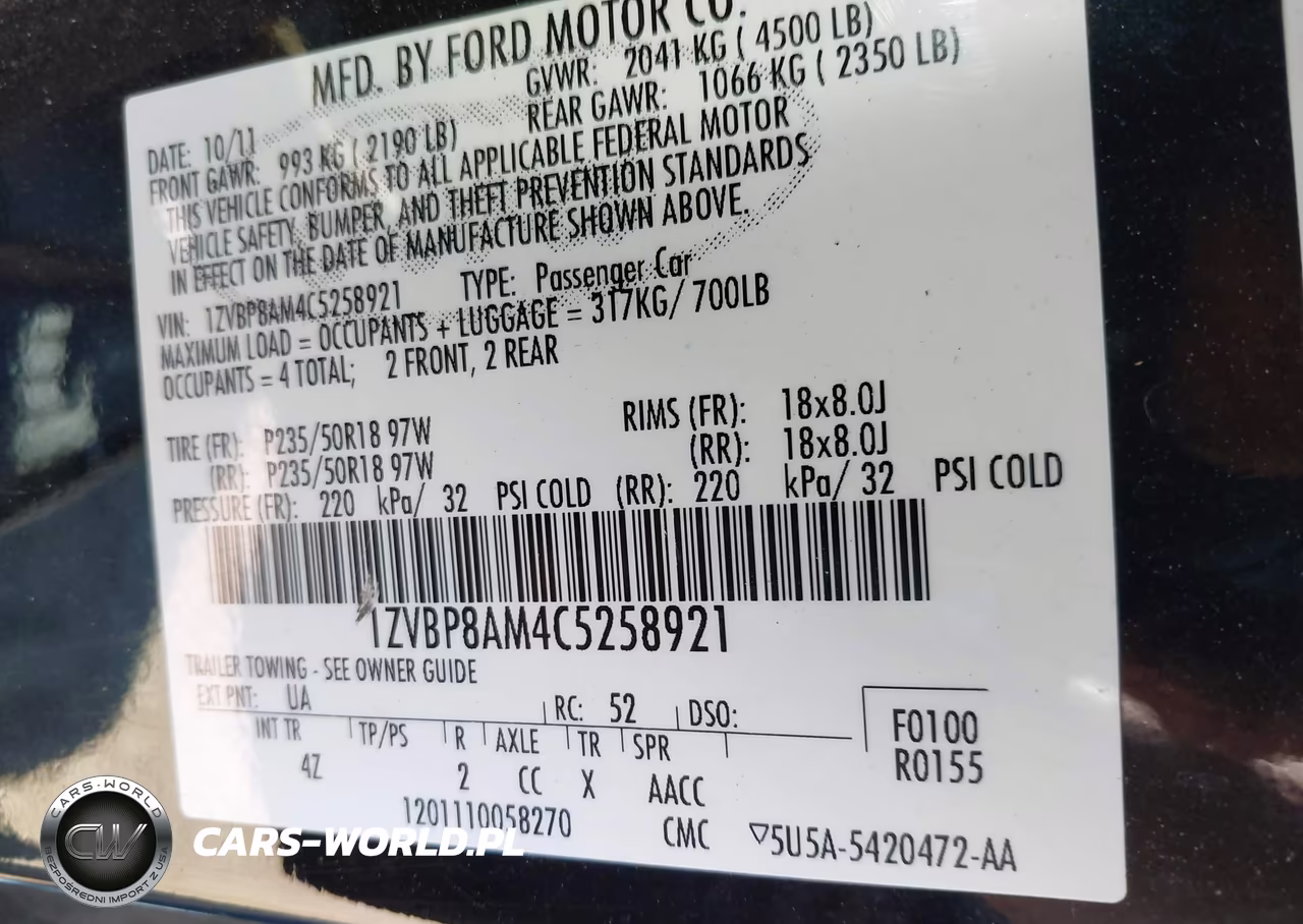 2012 Ford Mustang V6 Premium VIN:1ZVBP8AM4C5258921 - 9